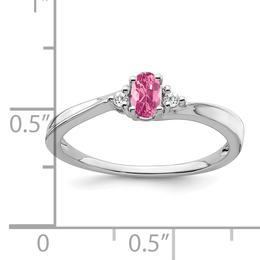 Anillo de Oro Blanco de 14k con Turmalina Rosa y Diamantes