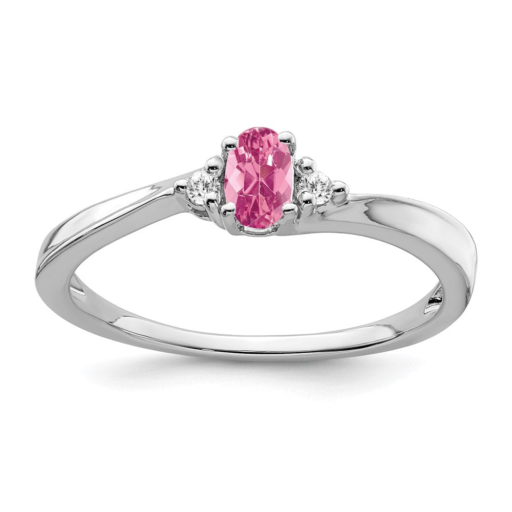 Anillo de Oro Blanco de 14k con Turmalina Rosa y Diamantes