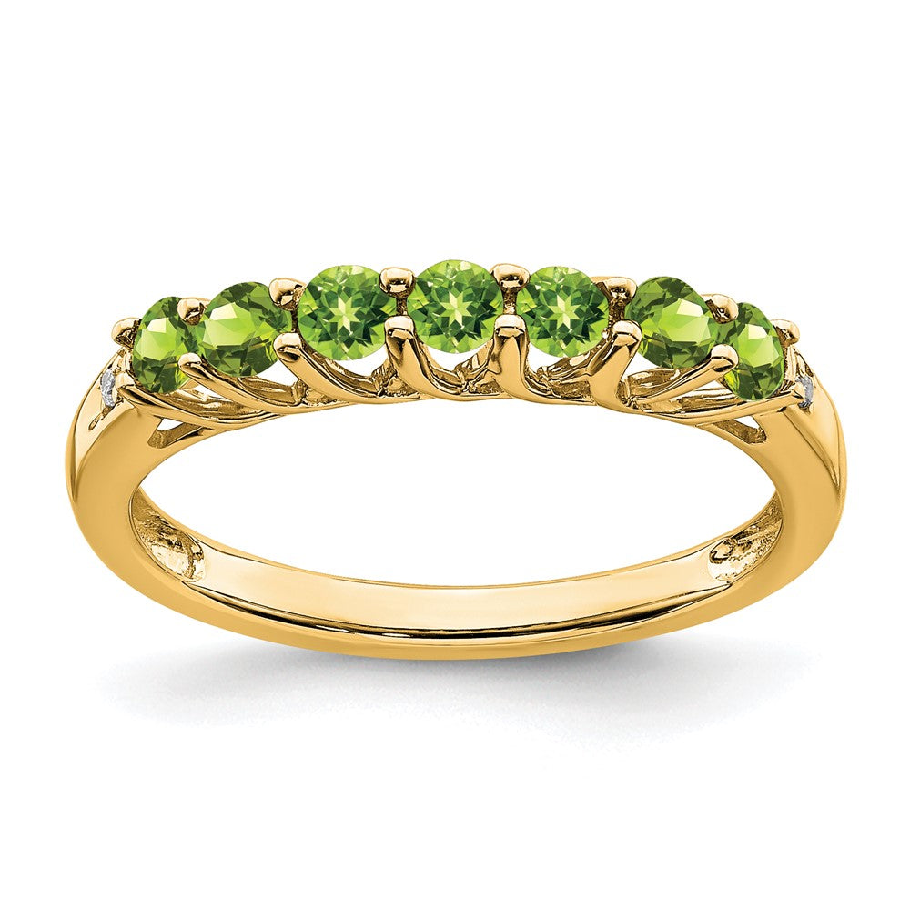 Anillo de Oro Amarillo de 14k con Peridoto y Diamantes de 7 Piedras