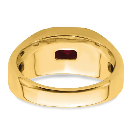 Anillo para Hombre de Oro Amarillo 14k con Rubí Cuadrado Creado en Laboratorio y Diamantes