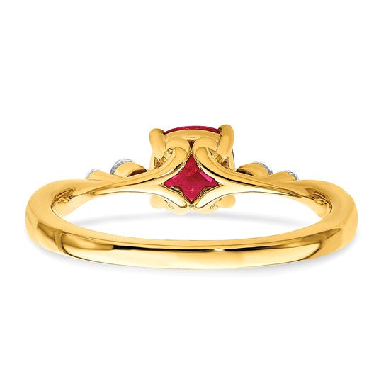 Anillo de Rubí y Diamante Pulido en Oro Amarillo de 14k