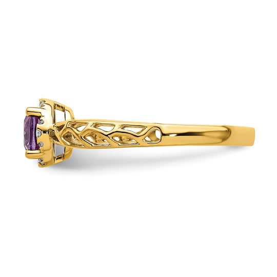 Anillo de Amatista y Diamantes en Oro Amarillo de 14k Pulido