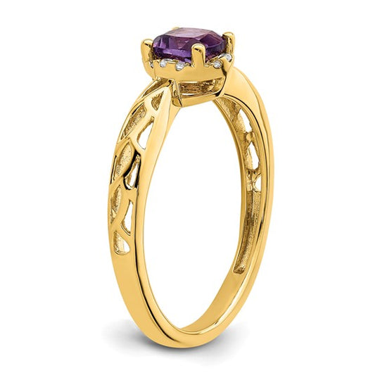 Anillo de Amatista y Diamantes en Oro Amarillo de 14k Pulido