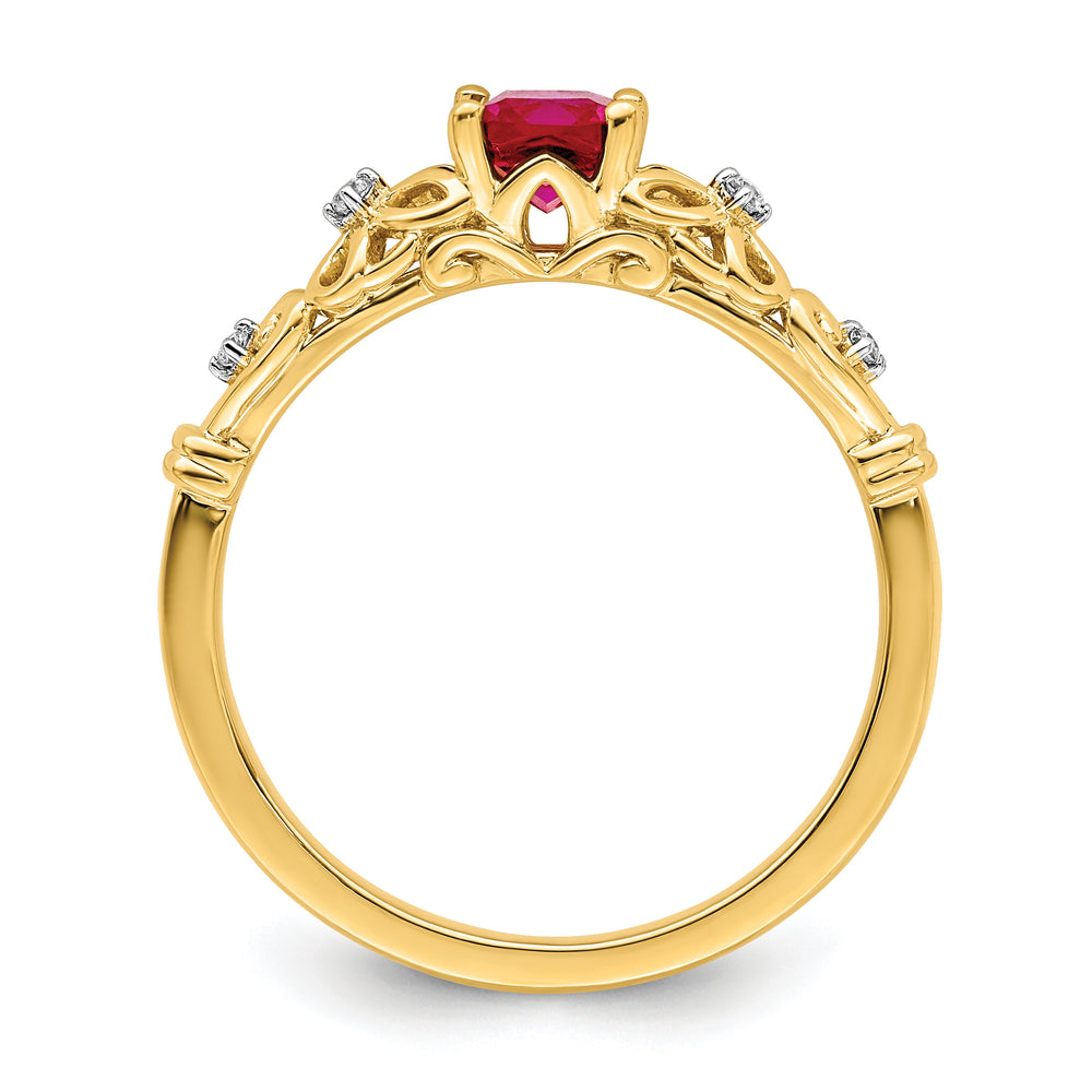 Anillo de Rubí y Diamante Pulido en Oro Amarillo de 14k