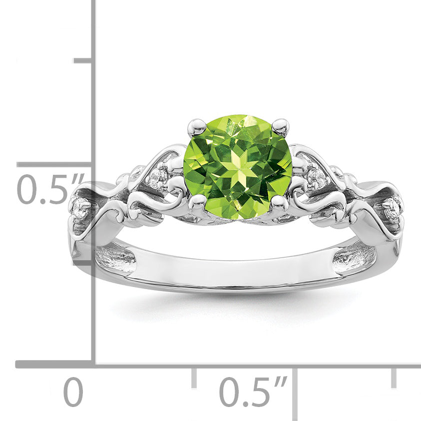 Anillo Pulido de Peridoto y Diamante en Oro Blanco de 14k