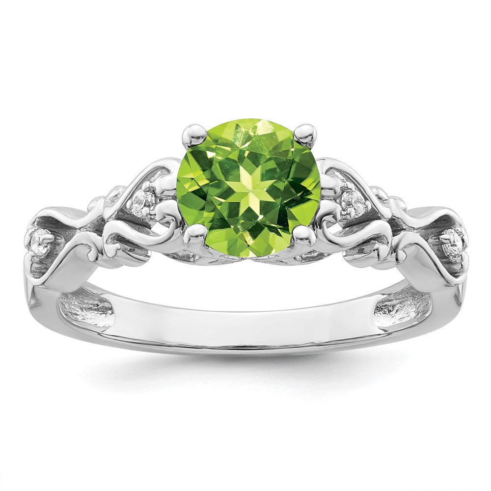 Anillo Pulido de Peridoto y Diamante en Oro Blanco de 14k