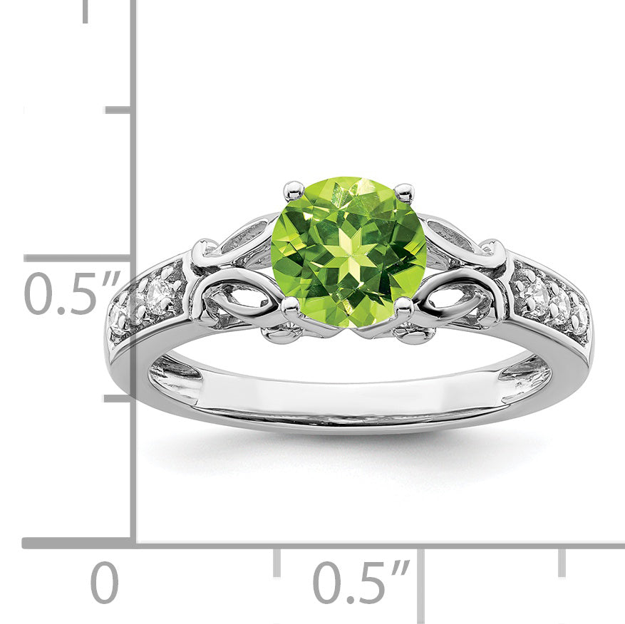 Anillo Pulido de Peridoto y Diamante en Oro Blanco de 14k