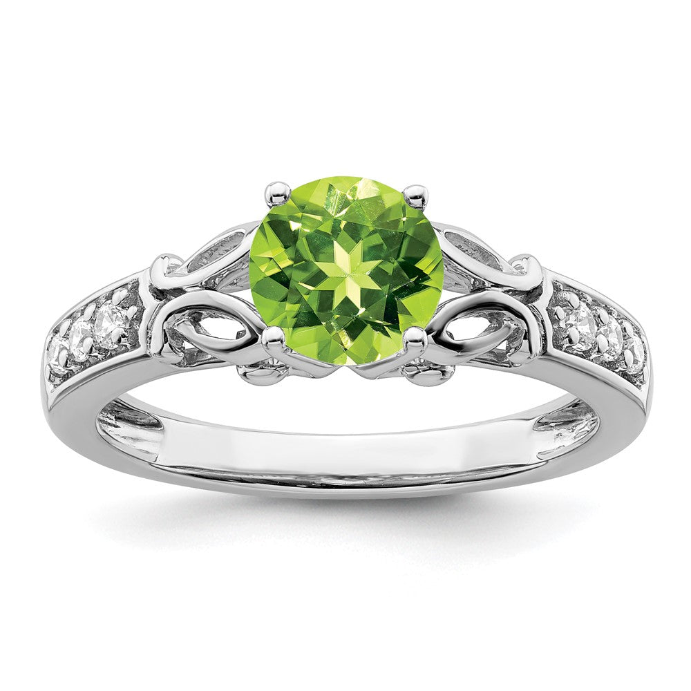 Anillo Pulido de Peridoto y Diamante en Oro Blanco de 14k