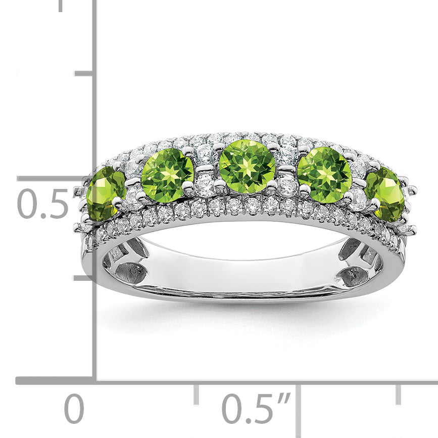 Anillo de Oro Blanco de 14k con Peridotos Pulidos y Diamantes