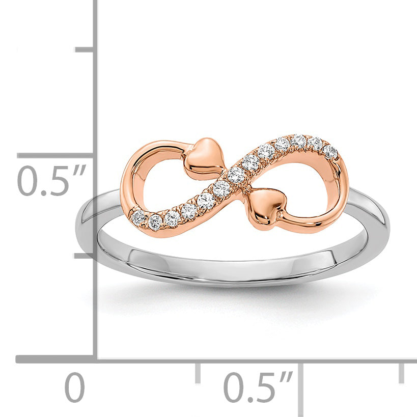 Anillo de Diamante en Forma de Corazones y El Infinito en Oro Blanco y Rosa de 14k