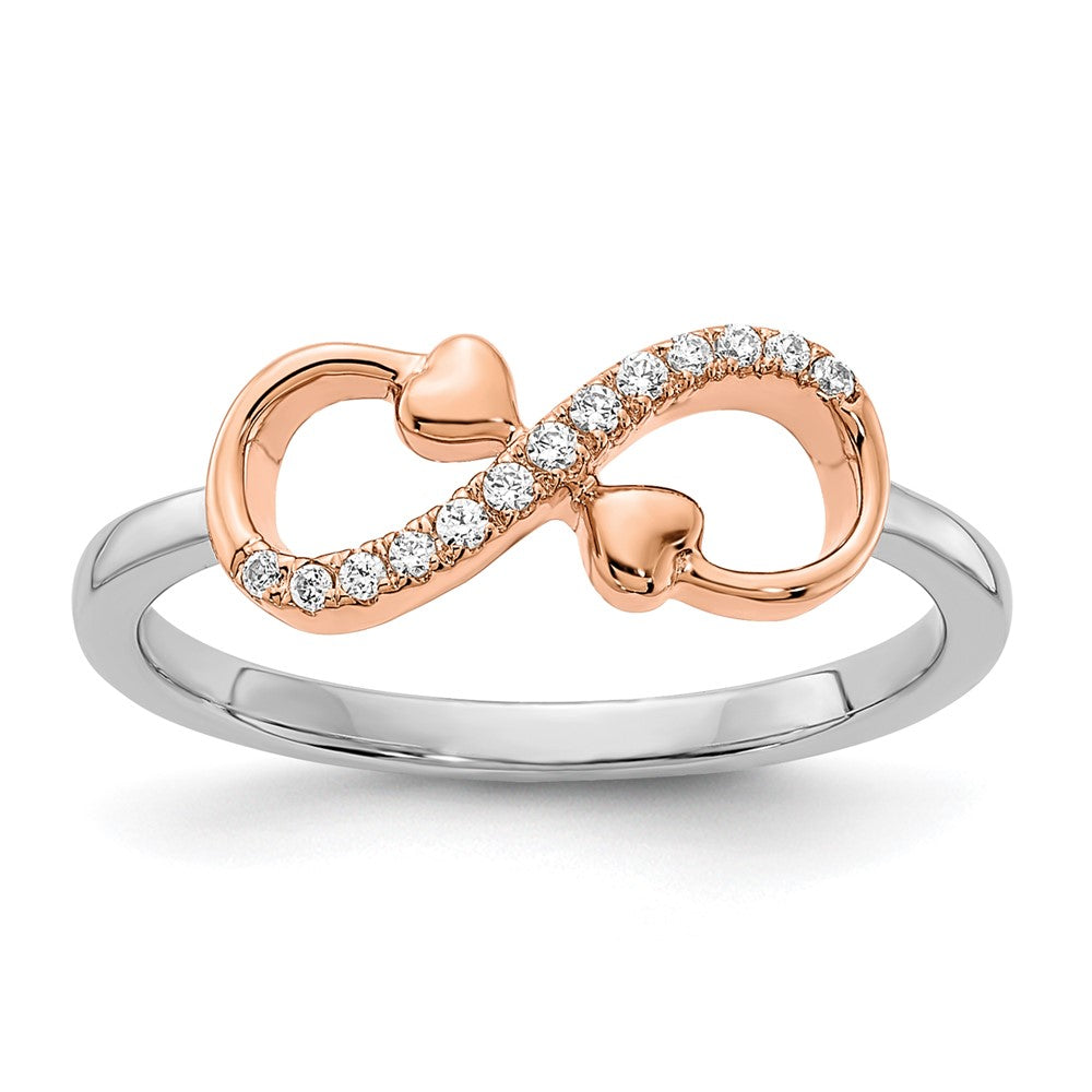 Anillo de Diamante en Forma de Corazones y El Infinito en Oro Blanco y Rosa de 14k