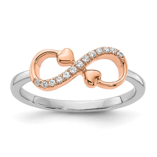 Anillo de Diamante en Forma de Corazones y El Infinito en Oro Blanco y Rosa de 14k