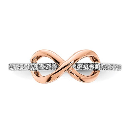 Anillo de Infinito en Oro Bicolor Blanco y Rosa de 14k Pulido con Diamante