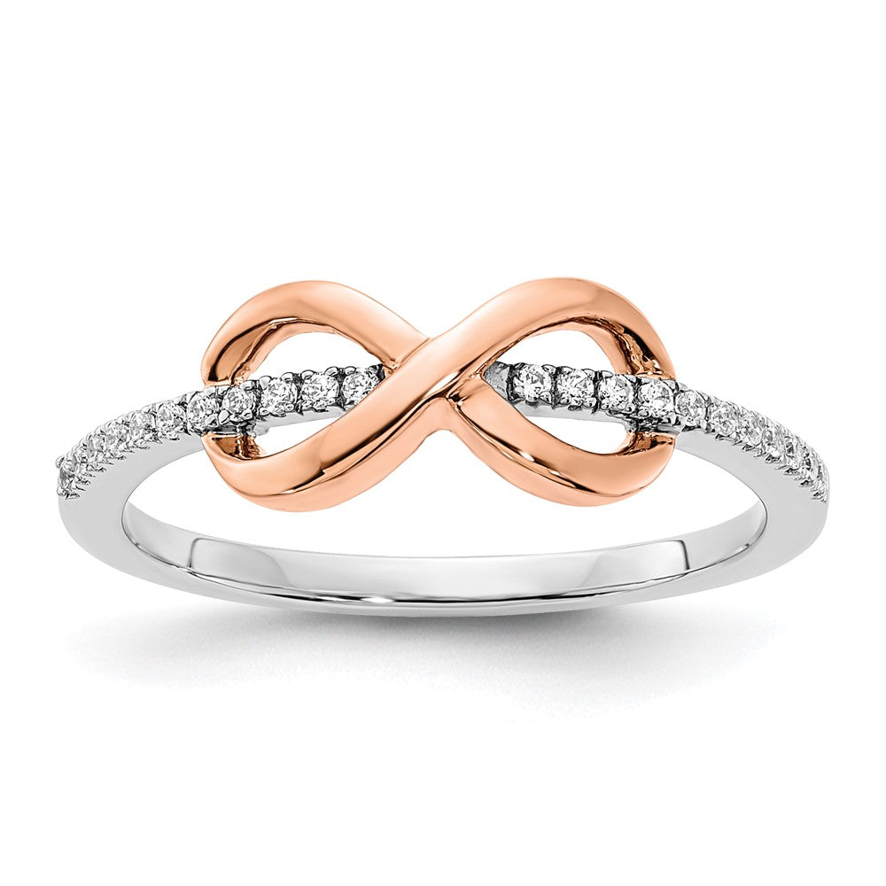 Anillo de Infinito en Oro Bicolor Blanco y Rosa de 14k Pulido con Diamante