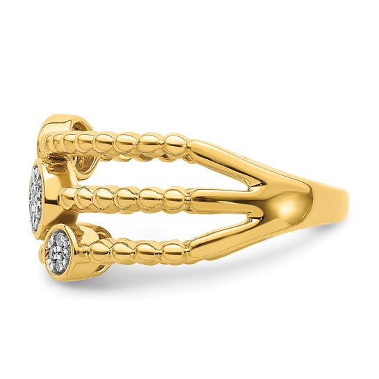 Anillo de Múltiples Bandas con Círculos de Pavé en Oro Amarillo de 14k Pulido con Diamantes