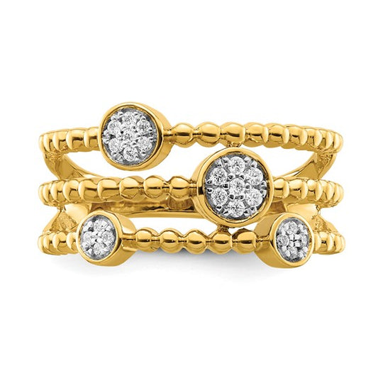 Anillo de Múltiples Bandas con Círculos de Pavé en Oro Amarillo de 14k Pulido con Diamantes