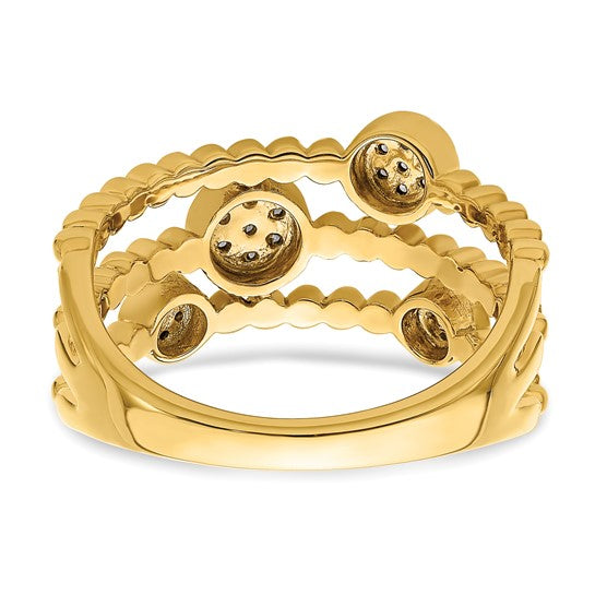 Anillo de Múltiples Bandas con Círculos de Pavé en Oro Amarillo de 14k Pulido con Diamantes