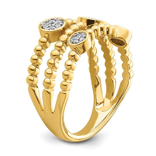 Anillo de Múltiples Bandas con Círculos de Pavé en Oro Amarillo de 14k Pulido con Diamantes