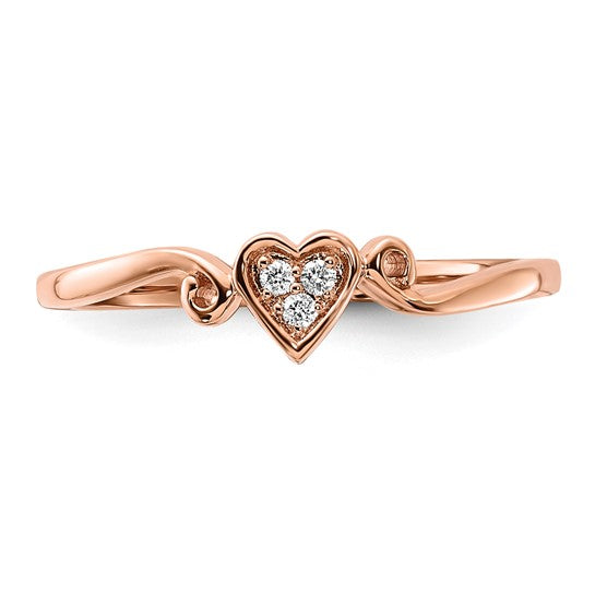 Anillo de Corazón en Oro Rosa de 14k Pulido con Diamante