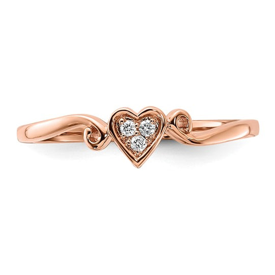 Anillo de Corazón en Oro Rosa de 14k Pulido con Diamante