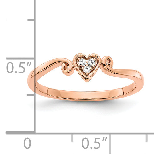 Anillo de Corazón en Oro Rosa de 14k Pulido con Diamante