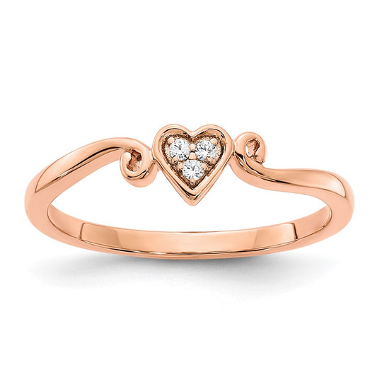 Anillo de Corazón en Oro Rosa de 14k Pulido con Diamante