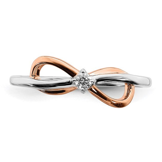 Anillo de Infinito en Oro Bicolor Blanco y Rosa de 14k Pulido con Diamante