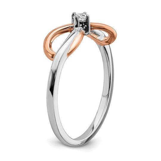 Anillo de Infinito en Oro Bicolor Blanco y Rosa de 14k Pulido con Diamante