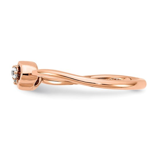 Anillo de Diamante en Oro Rosa de 14k Pulido con Corazones Dobles