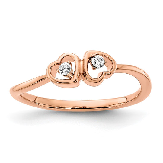 Anillo de Diamante en Oro Rosa de 14k Pulido con Corazones Dobles