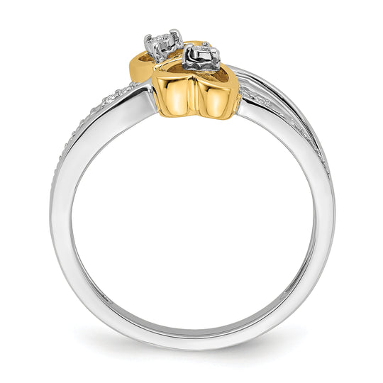 Anillo de Diamante de Corazón Doble Pulido en Oro Blanco y Amarillo de 14k