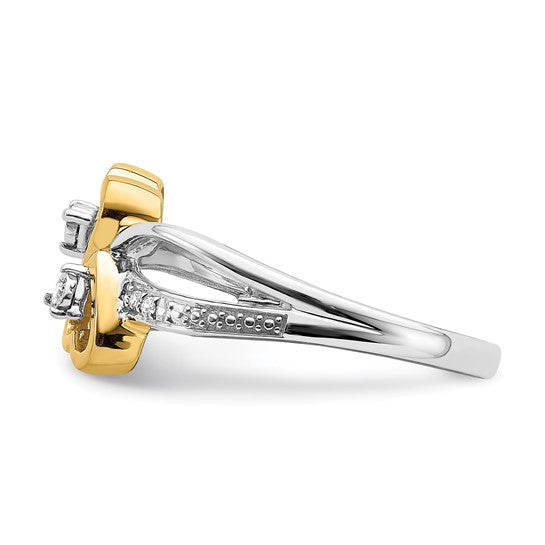 Anillo de Diamante de Corazón Doble Pulido en Oro Blanco y Amarillo de 14k