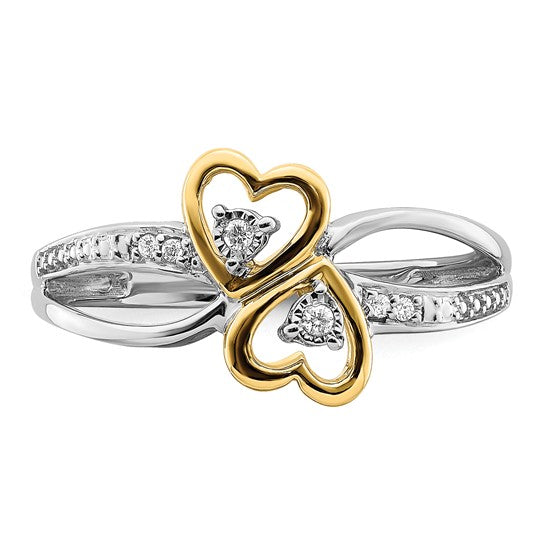 Anillo de Diamante de Corazón Doble Pulido en Oro Blanco y Amarillo de 14k