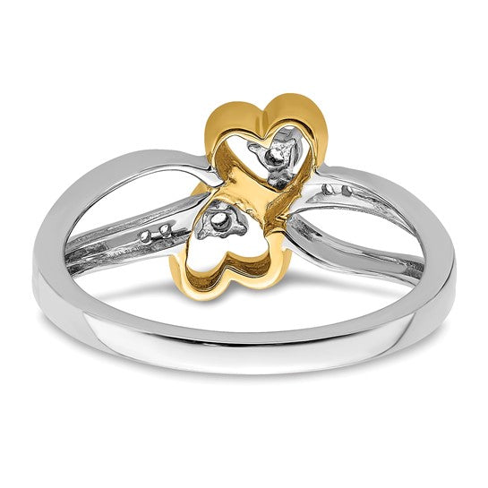 Anillo de Diamante de Corazón Doble Pulido en Oro Blanco y Amarillo de 14k