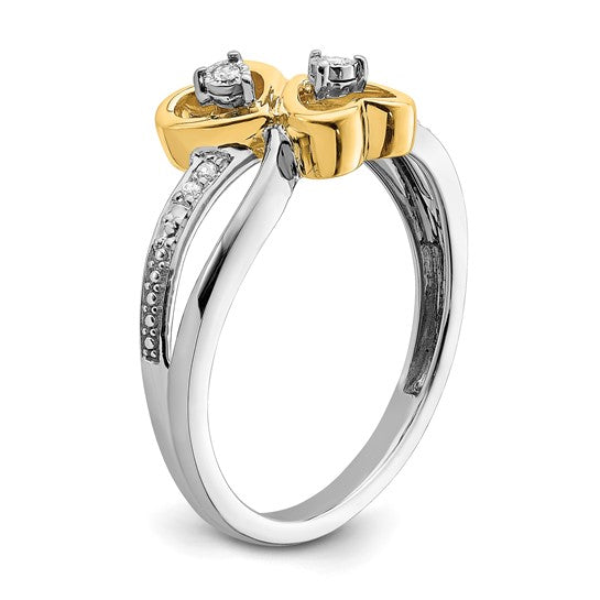 Anillo de Diamante de Corazón Doble Pulido en Oro Blanco y Amarillo de 14k