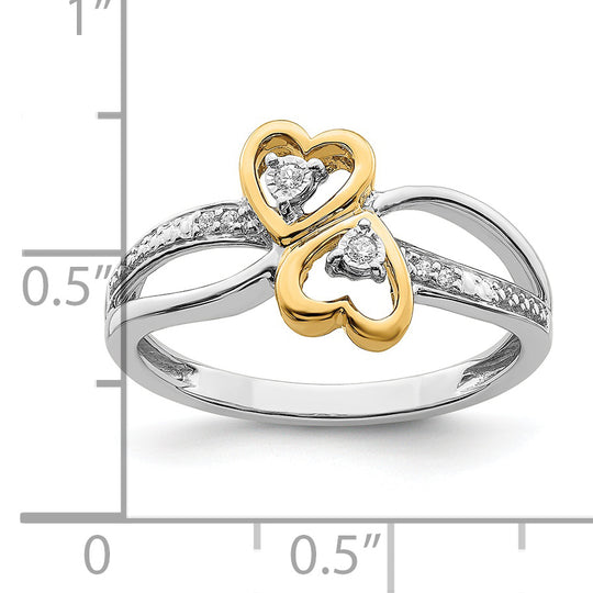 Anillo de Diamante de Corazón Doble Pulido en Oro Blanco y Amarillo de 14k