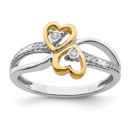 Anillo de Diamante de Corazón Doble Pulido en Oro Blanco y Amarillo de 14k