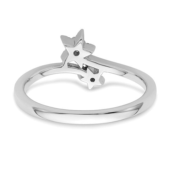 Anillo de Diamante en Oro Blanco de 14k con Estrella y Diseño Bypass