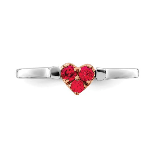 Anillo Giratorio de Corazón con Rubí y Diamantes, Oro de 14k Bicolor Blanco y Rosado