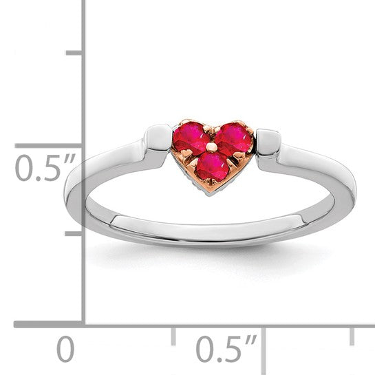 Anillo Giratorio de Corazón con Rubí y Diamantes, Oro de 14k Bicolor Blanco y Rosado