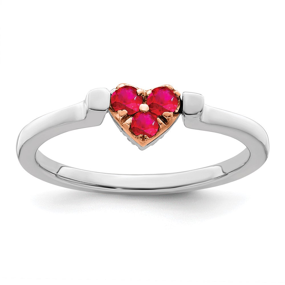 Anillo Giratorio de Corazón con Rubí y Diamantes, Oro de 14k Bicolor Blanco y Rosado