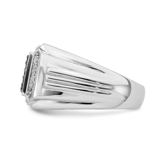 Anillo para Hombre de Oro Blanco 14k Pulido con Zafiros Negros y Blancos