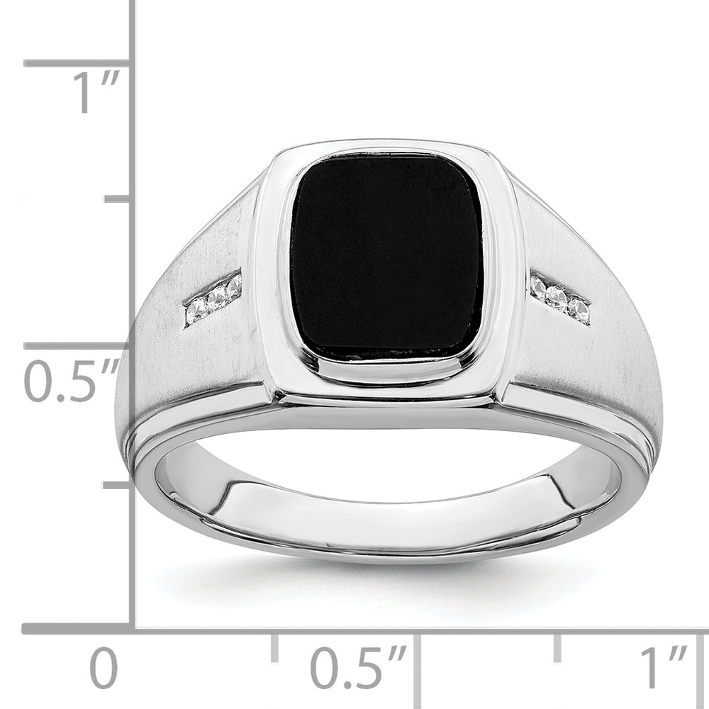 Anillo para Hombre de Oro Blanco 14k con Ónix, Diamantes y Acabado Pulido/Satinado