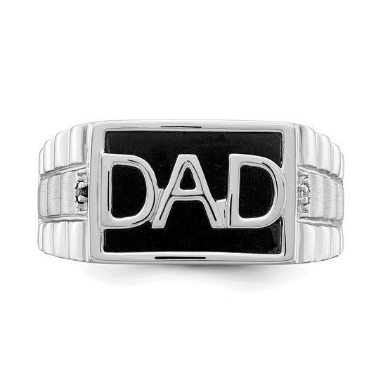 Anillo para Hombre "DAD" de Oro Blanco 14k con Onix y Diamante