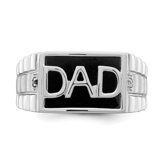 Anillo para Hombre "DAD" de Oro Blanco 14k con Onix y Diamante