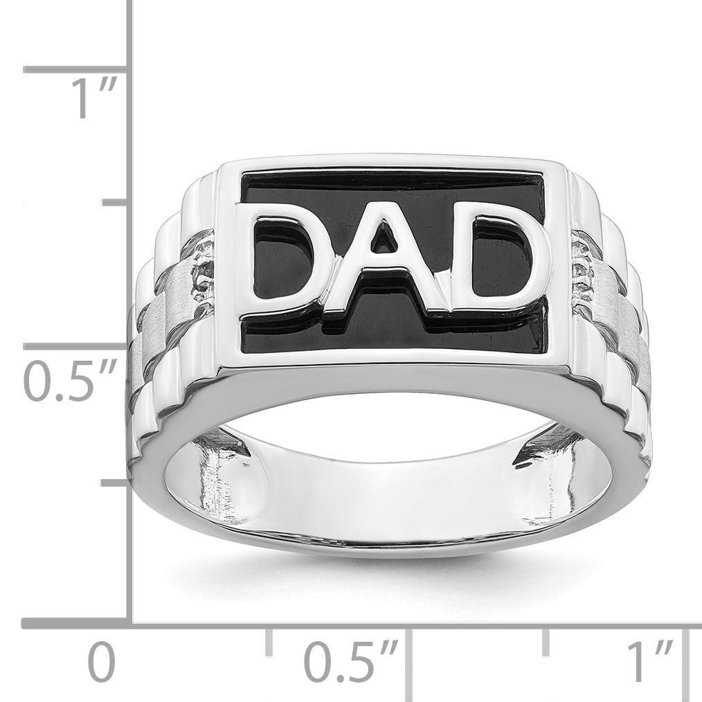 Anillo para Hombre "DAD" de Oro Blanco 14k con Onix y Diamante