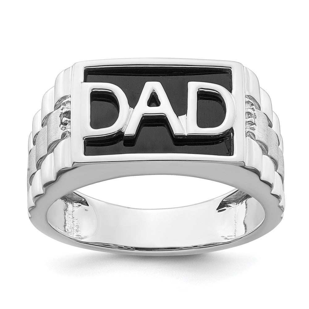 Anillo para Hombre "DAD" de Oro Blanco 14k con Onix y Diamante