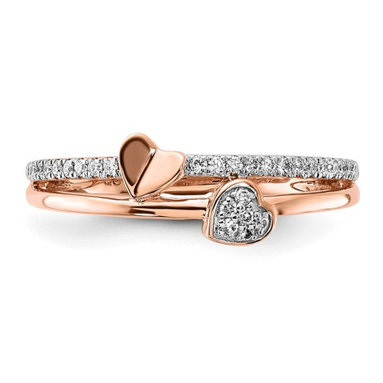 Anillo de Diamantes en Oro Rosa de 14k Pulido con Corazones