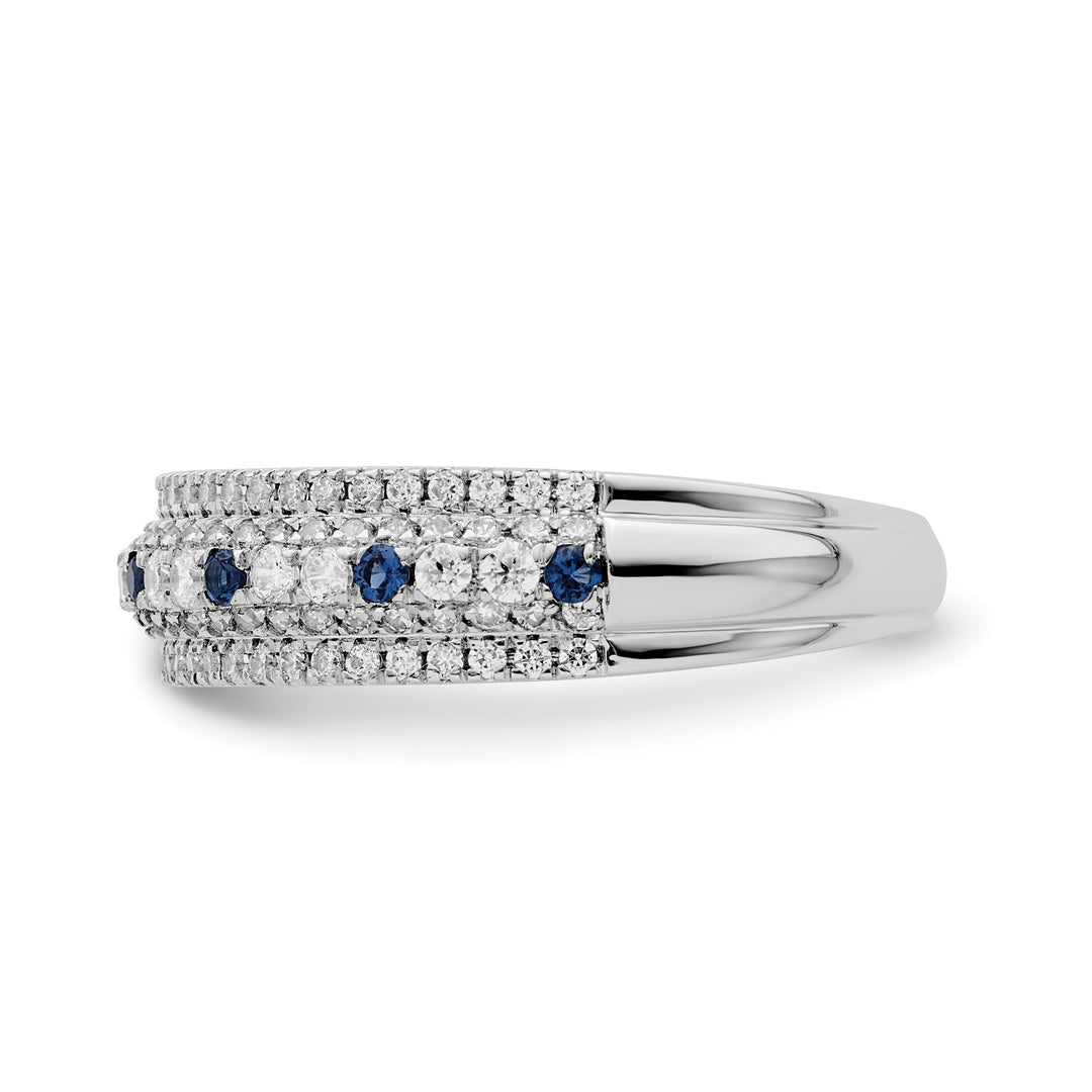 Anillo de Oro Blanco de 14k con Zafiros Azules Pulidos y Diamantes