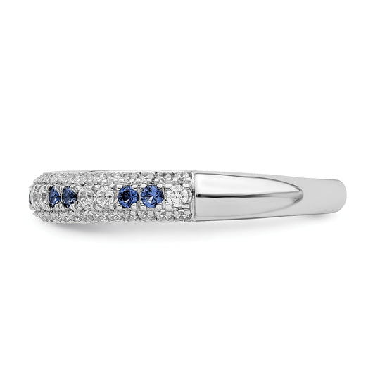 Anillo de Oro Blanco de 14k con Zafiros Azules Pulidos y Diamantes